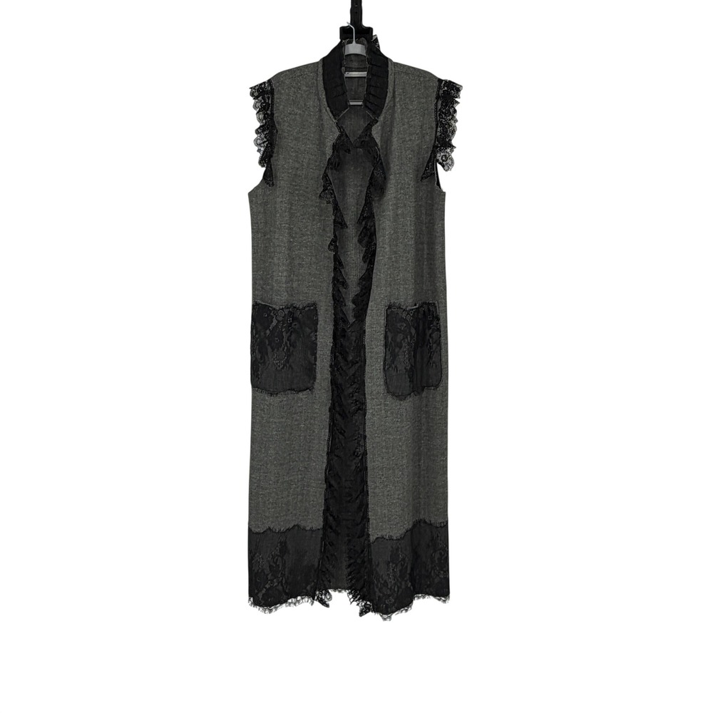 Blue Shadow Gray Black Lace Longline Vest EU 40/42 Gothic Romantic Duster